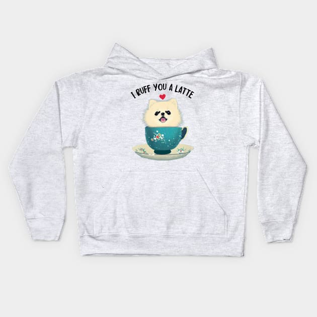 I Love Cutest Teacup Pomeranian Dog A Lot Cream White Pomeranian Puppy Kids Hoodie by Mochabonk